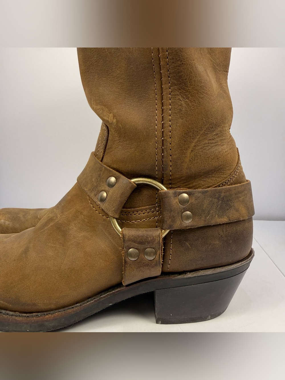 Frye Harness 12r Leather Motorcycle Boots Medium Brown - Picture 12 of 15